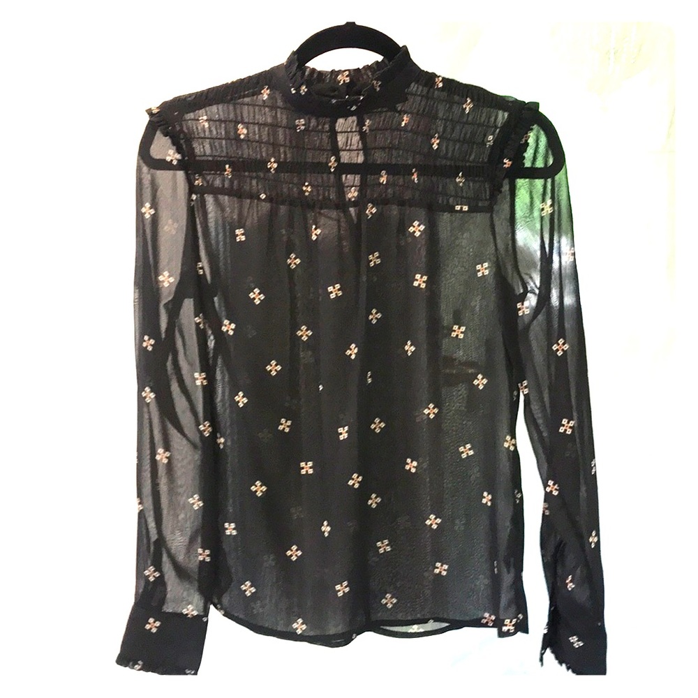 Sheer high neck long sleeve blouse